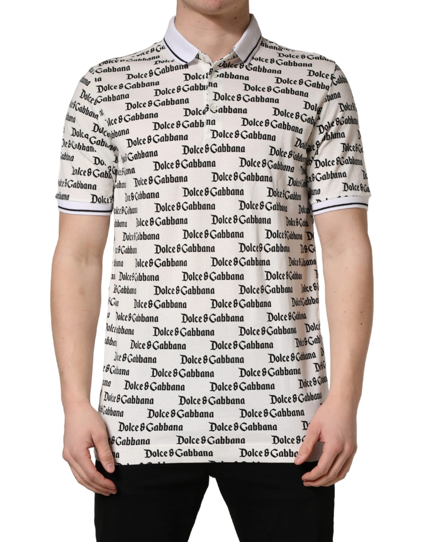 Dolce & Gabbana White Logo Monogram Cotton Men Polo  T-shirt
