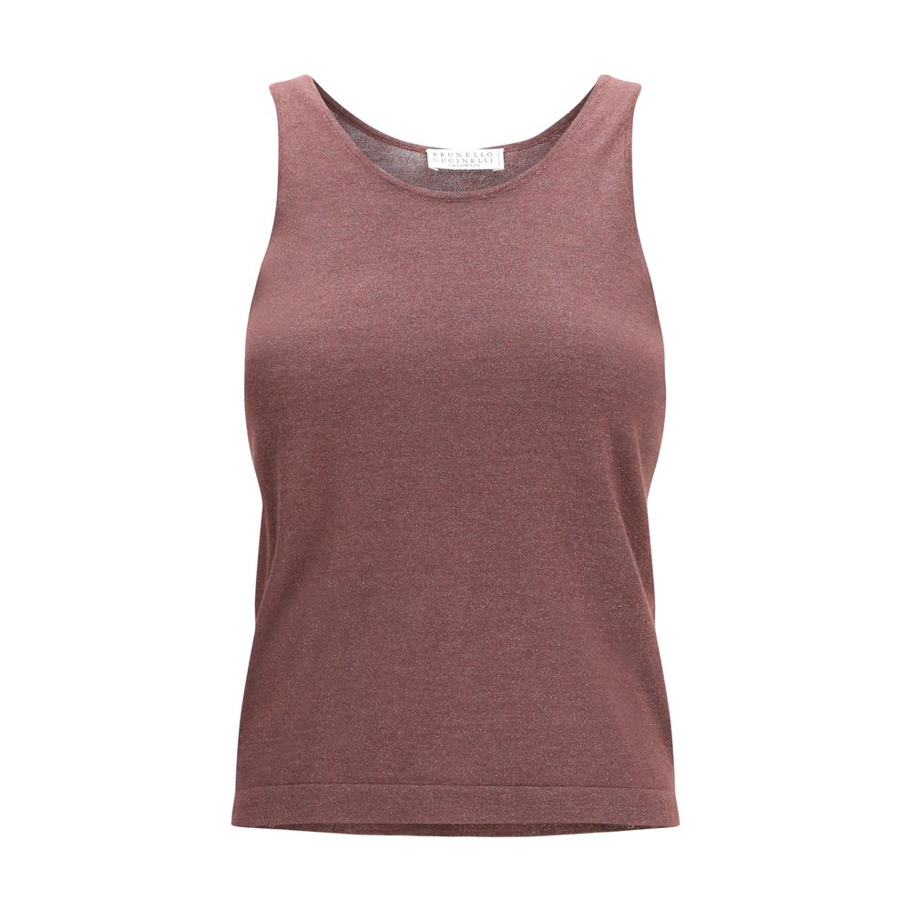 Brunello Cucinelli Bordeaux Cashmere Sleeveles T-Shirt