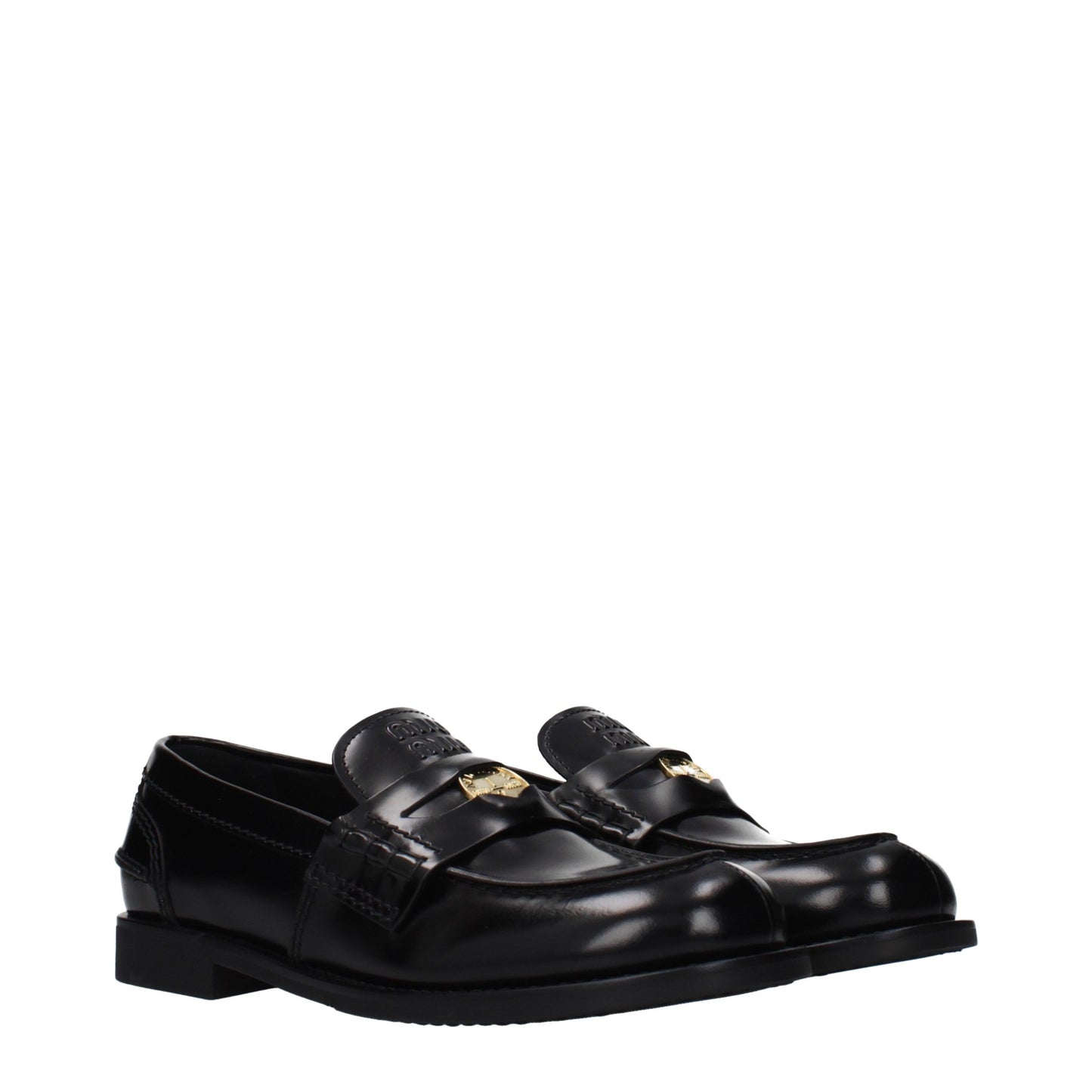 Miu Miu Black Leather Slip-On Loafers