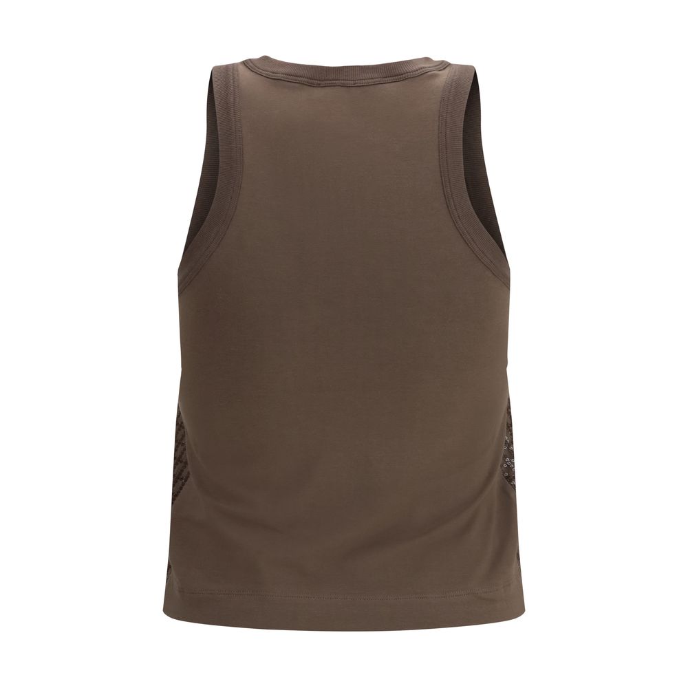 Brunello Cucinelli Brown Cotton Sleeveles T-Shirt
