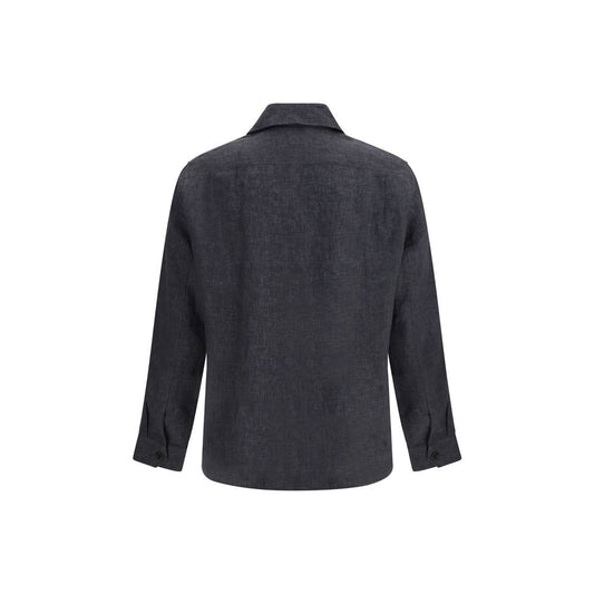 Brunello Cucinelli Gray Linen Pattern Shirt