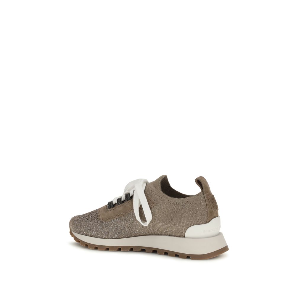 Brunello Cucinelli Beige Cotton Chunky Sneakers