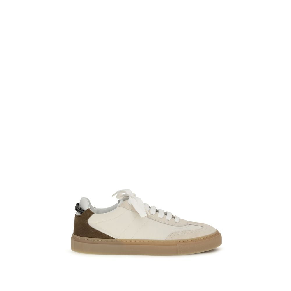 Brunello Cucinelli Beige Calf Leather Bos Taurus Sneakers