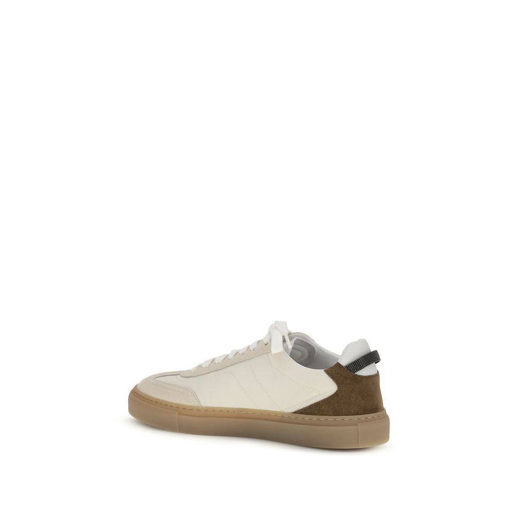 Brunello Cucinelli Beige Calf Leather Bos Taurus Sneakers
