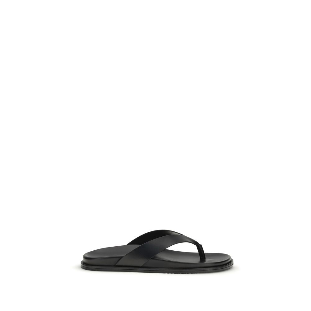 Stuart Weitzman Black Calf Leather Bos Taurus Flip-Flop Sandals