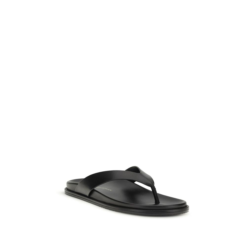 Stuart Weitzman Black Calf Leather Bos Taurus Flip-Flop Sandals