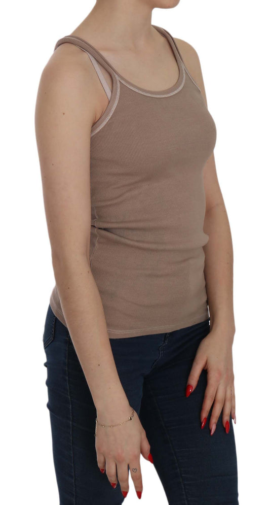 PINK MEMORIES Brown Sleeveless Spaghetti Strap Tank Blouse
