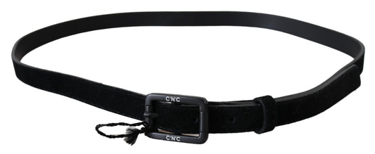 Costume National Black Leather Velvet Buckle Waist Belt
