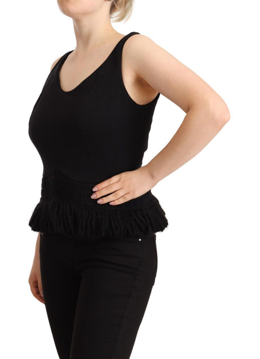 Ermanno Scervino Black Cotton Sleevelesss Tank Casual Top
