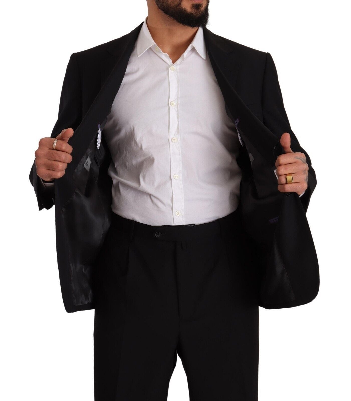 Domenico Tagliente Black Polyester Single Breasted Formal Suit