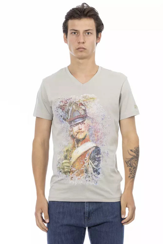 Trussardi Action Gray Cotton Men's V-Neck T-Shirt