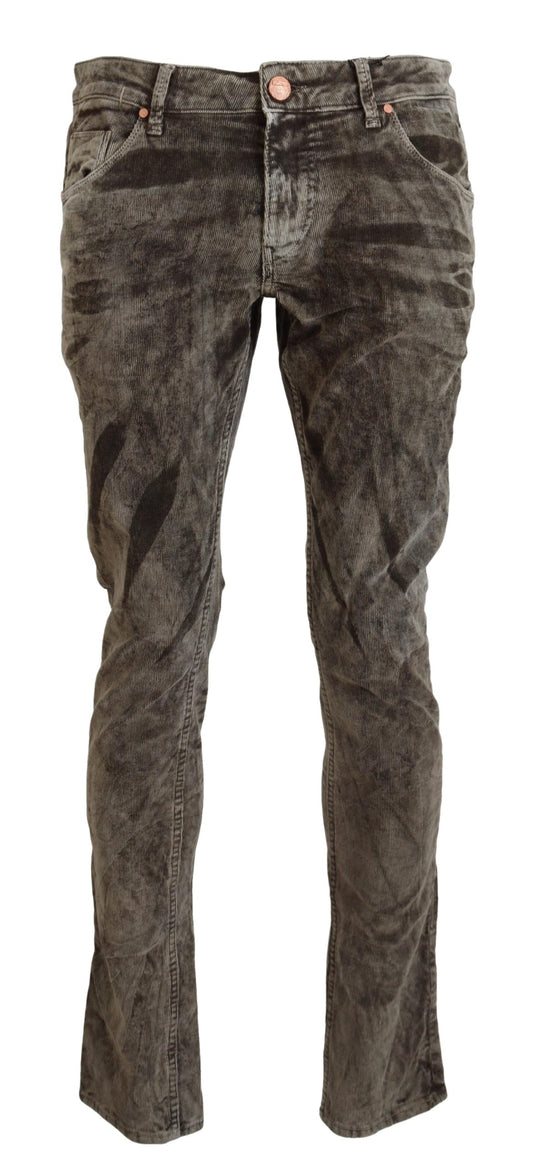 Acht Gray Washed Cotton Corduroy Slim Fit Men Jeans