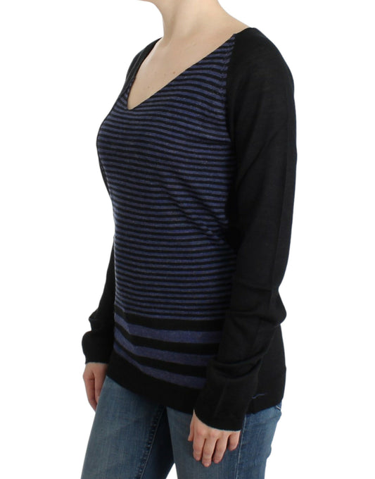 Costume National Black striped V-neck sweater