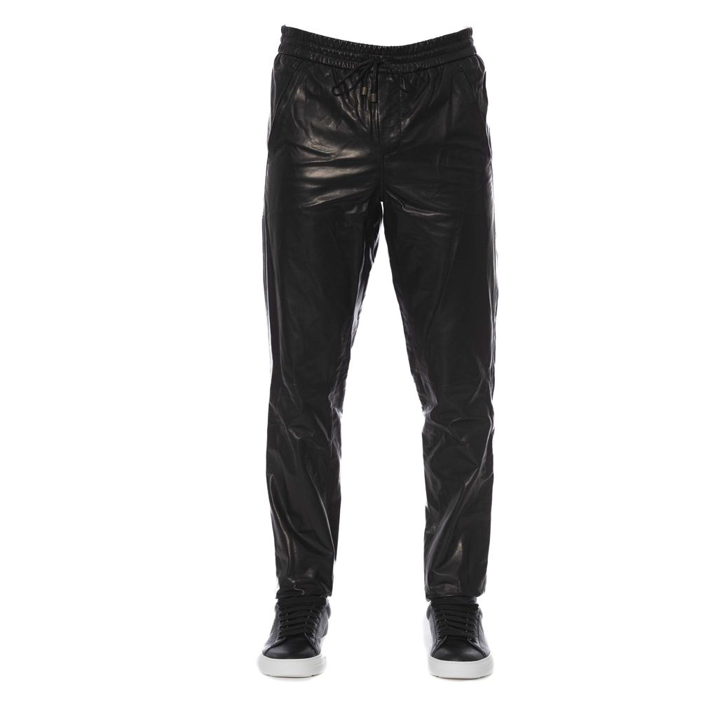 Trussardi Black Lamb Leather Men Pants