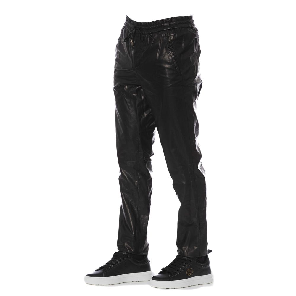 Trussardi Black Lamb Leather Men Pants