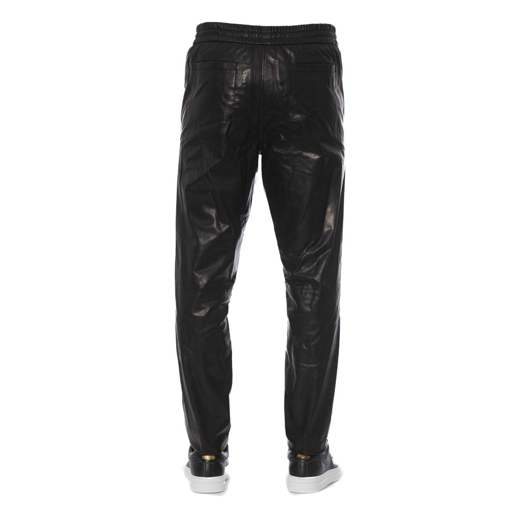 Trussardi Black Lamb Leather Men Pants
