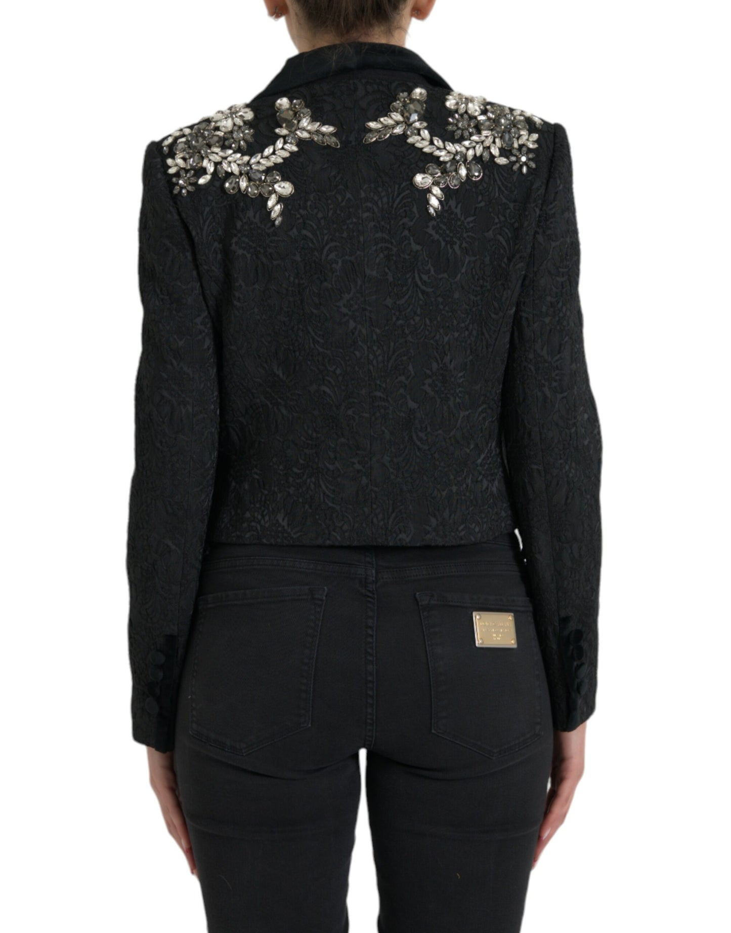 Dolce & Gabbana Black Crystal Embellished Overcoat Jacket