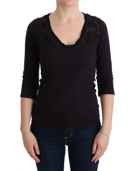 Costume National Purple V-neck Cotton T-shirt
