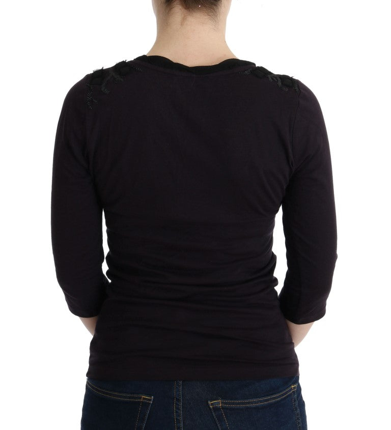 Costume National Purple V-neck Cotton T-shirt
