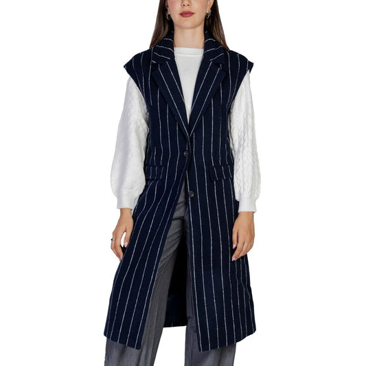 ICHI Blue Polyester Sleveless Jacket