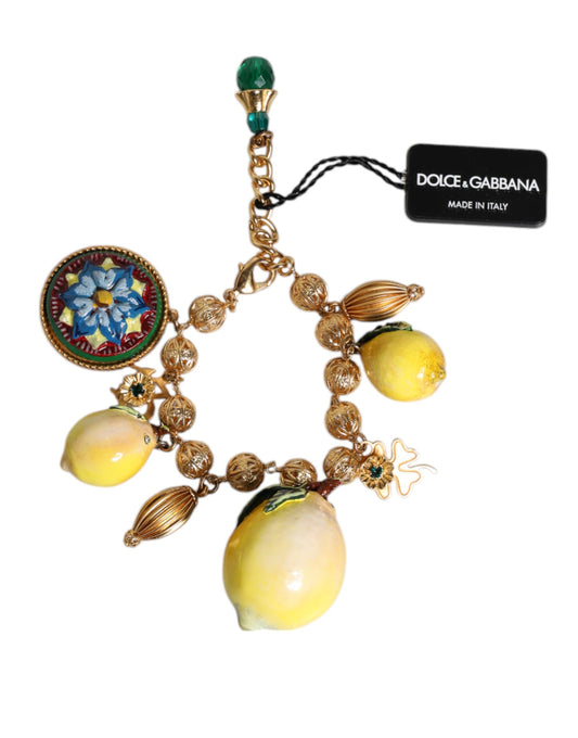 Gold Tone Brass Filigree Ball Charm Lemon Logo Bracelet
