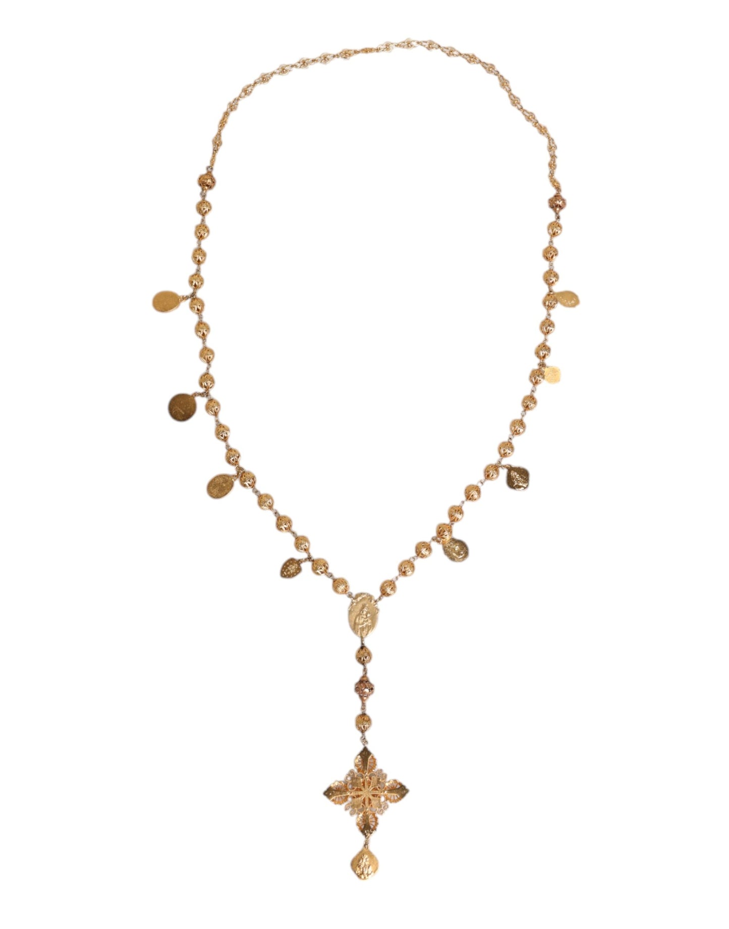 Gold Tone Chain Brass Beaded Statement Sicily Necklace