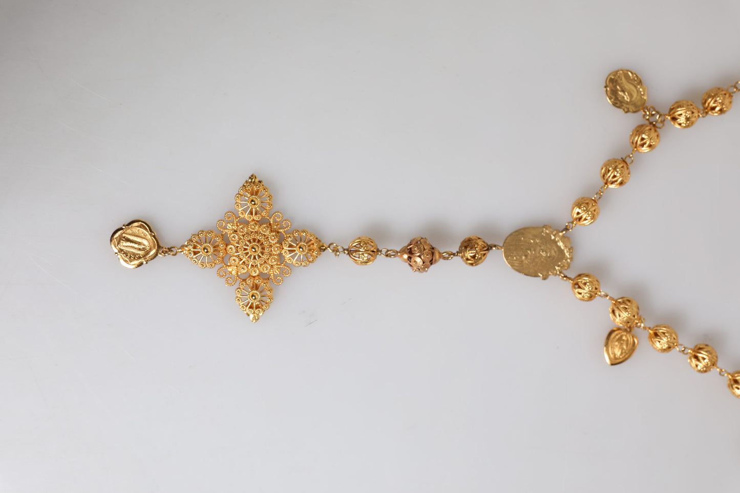 Gold Tone Chain Brass Beaded Statement Sicily Necklace
