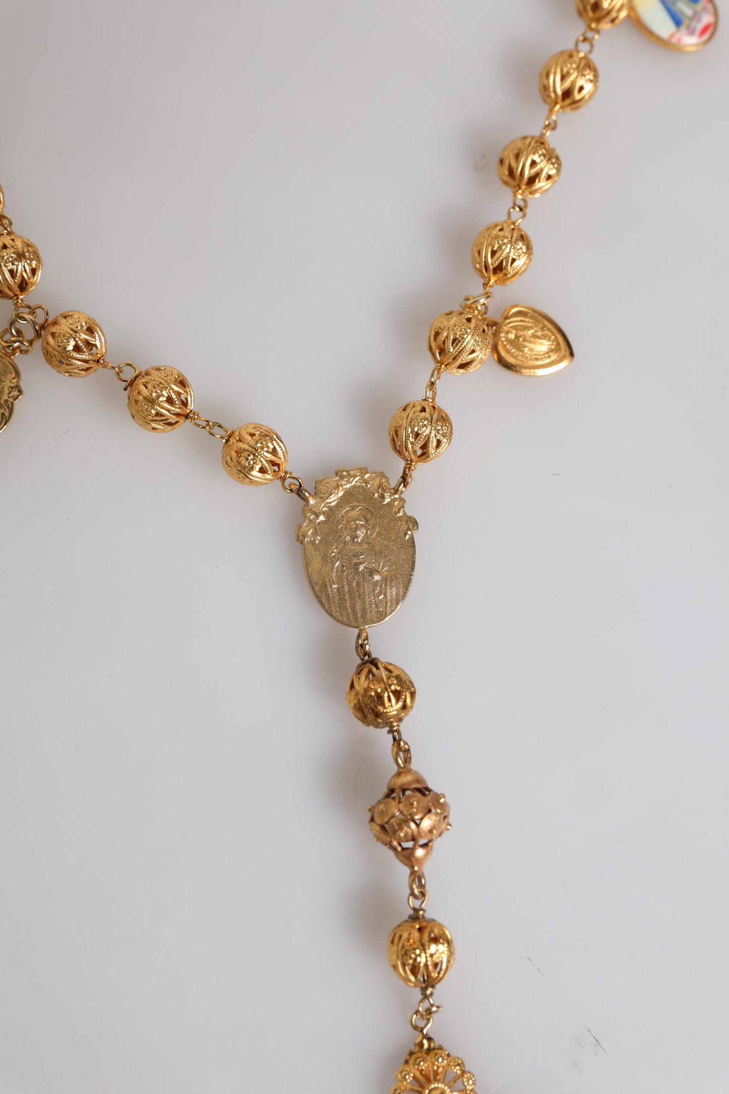 Gold Tone Chain Brass Beaded Statement Sicily Necklace