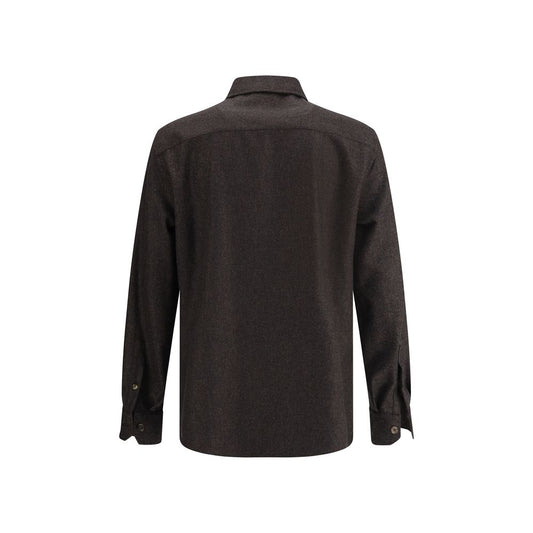 Brunello Cucinelli Brown Fleece Wool Pattern Shirt