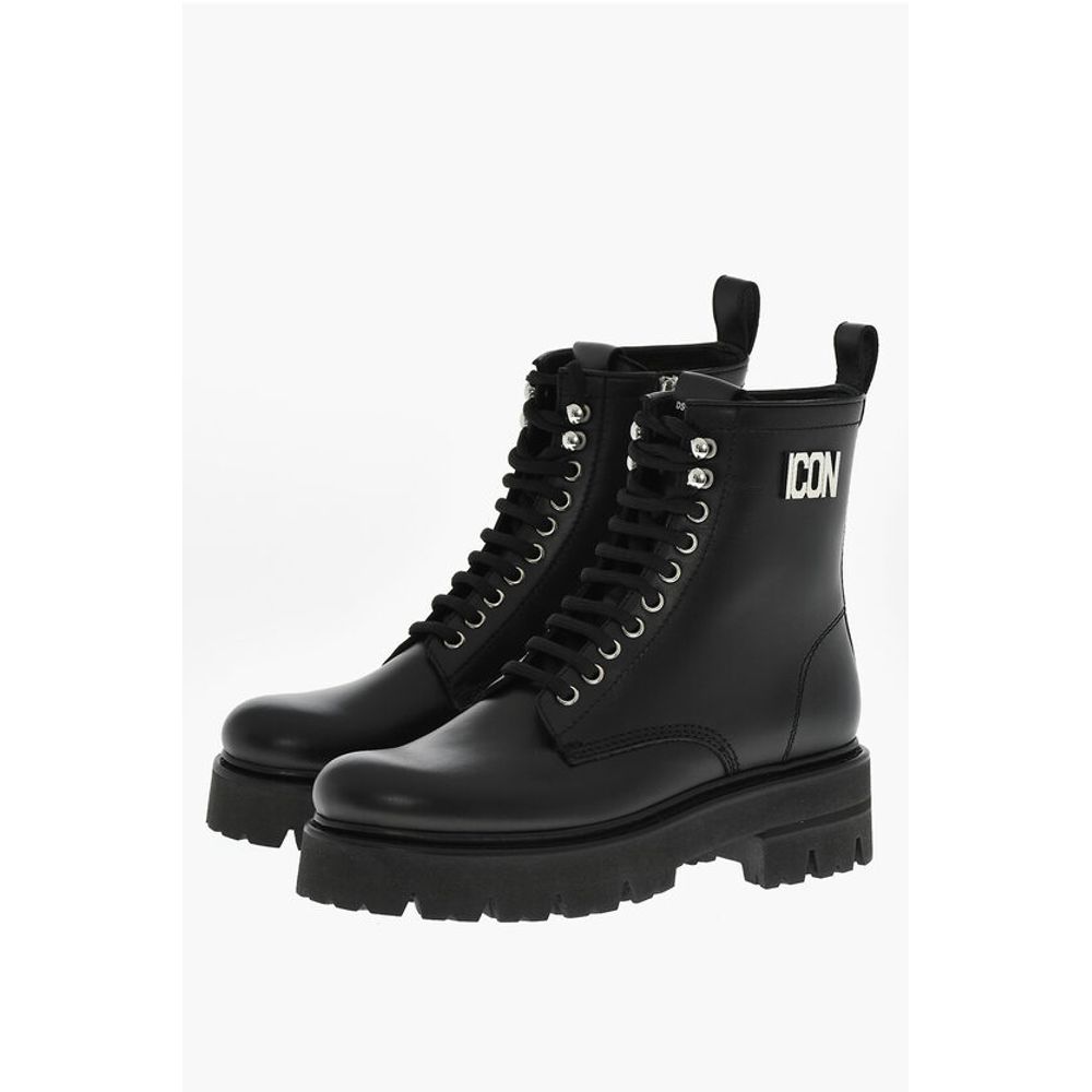 Leather ICON CLUBBING Combat Boots With Side Zip