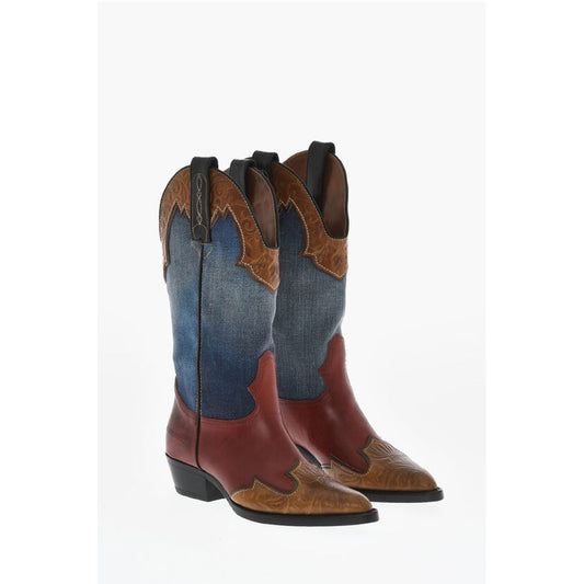 Denim VINTAGE Texan Boots With Leather Details