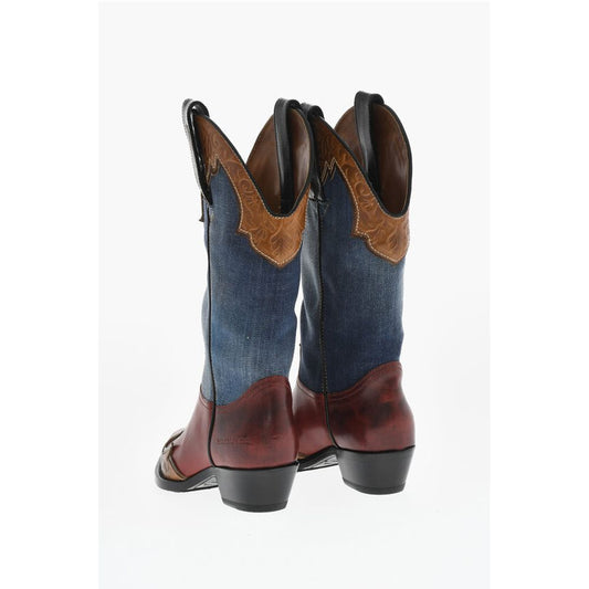 Denim VINTAGE Texan Boots With Leather Details