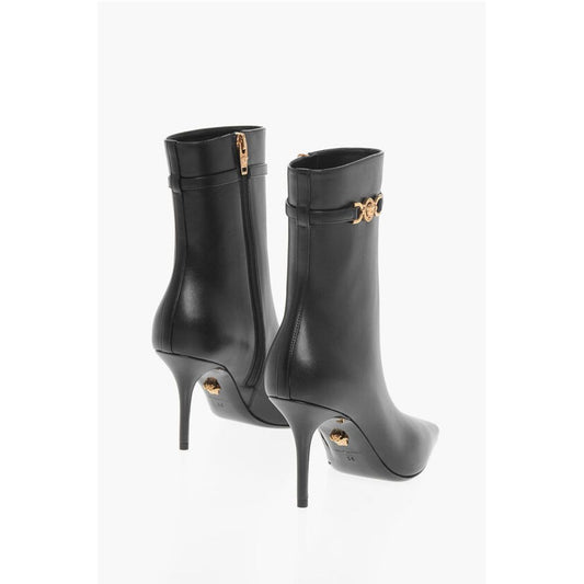 Leather Booties with Logoed Strap and Stiletto Heel 9cm