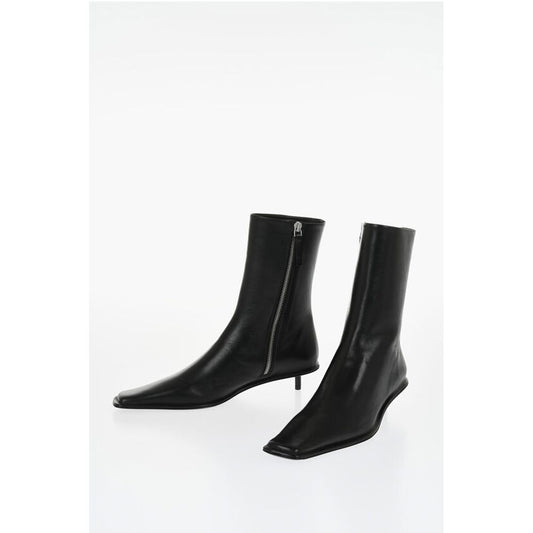 Squared Toe Leather Booties 3cm