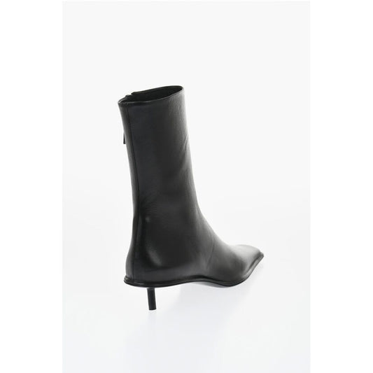 Squared Toe Leather Booties 3cm
