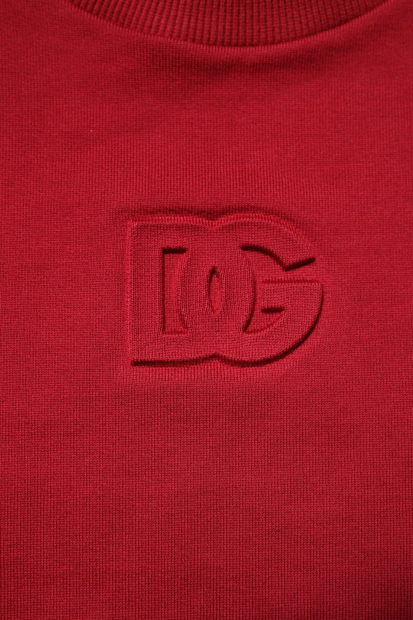 Dolce & Gabbana Red Embossed Logo Cotton Crew Neck Sweater
