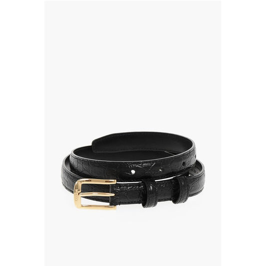 Crocodile Effect Embossed Leather Slim Belt 20mm