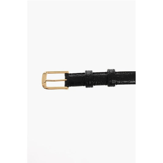 Crocodile Effect Embossed Leather Slim Belt 20mm