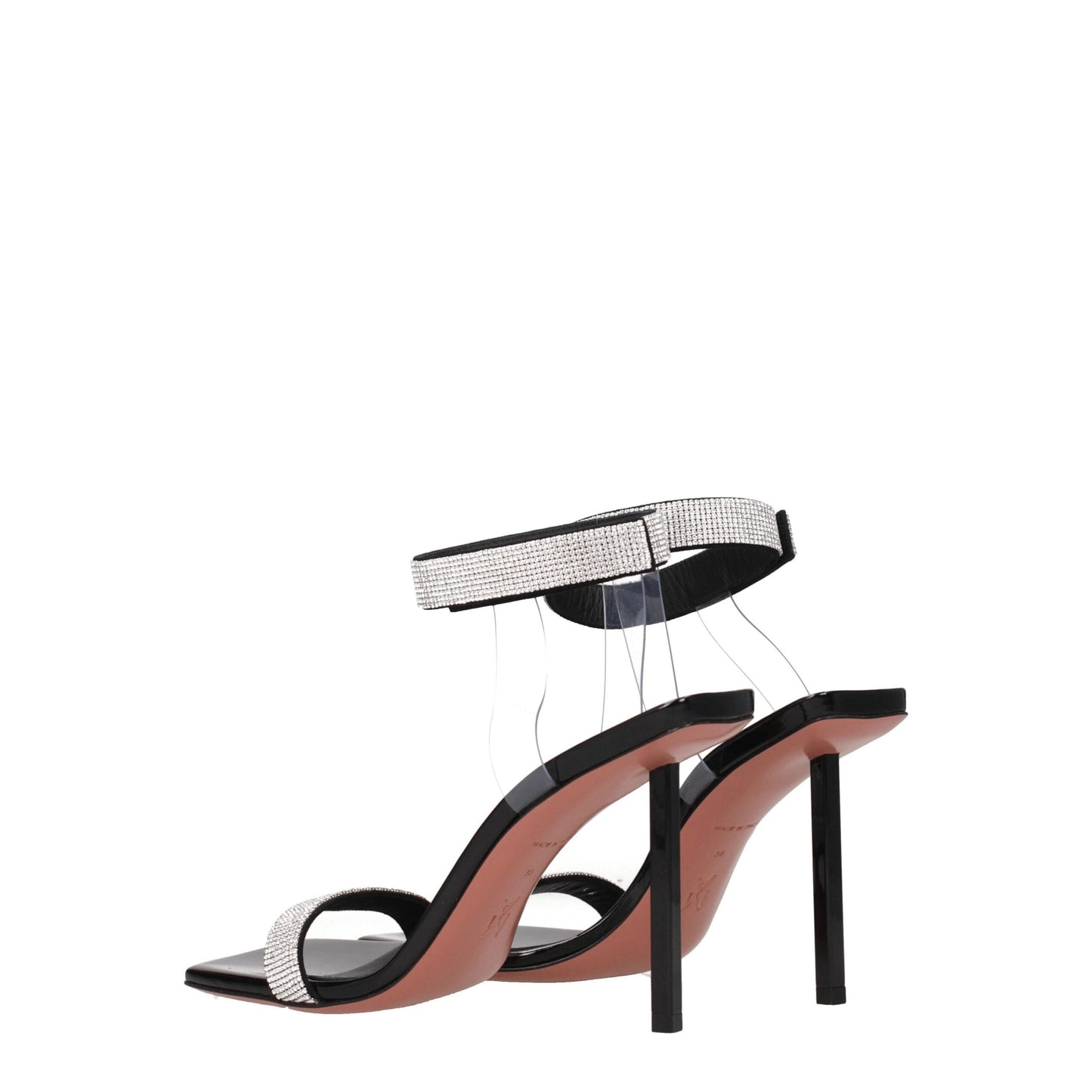 Amina Muaddi Black Crystals Stiletto Heels Sandals