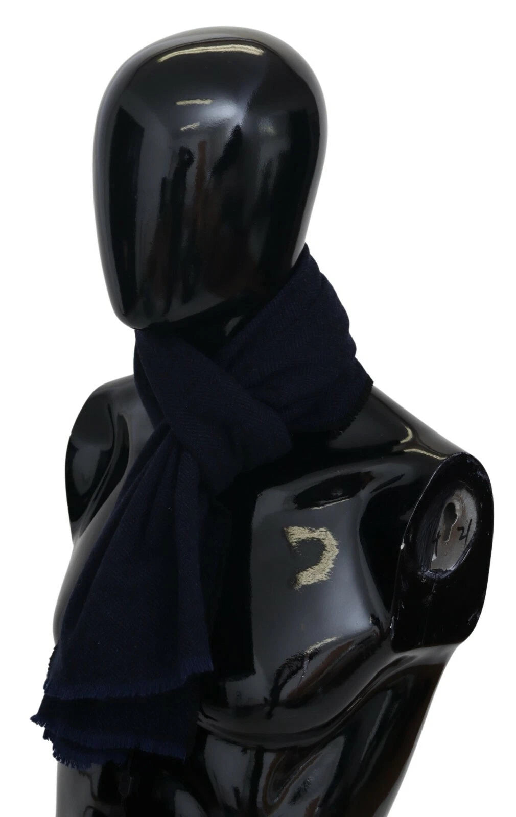 M Missoni Dark Blue Wool Unisex Neck Wrap Fringes Logo Scarf