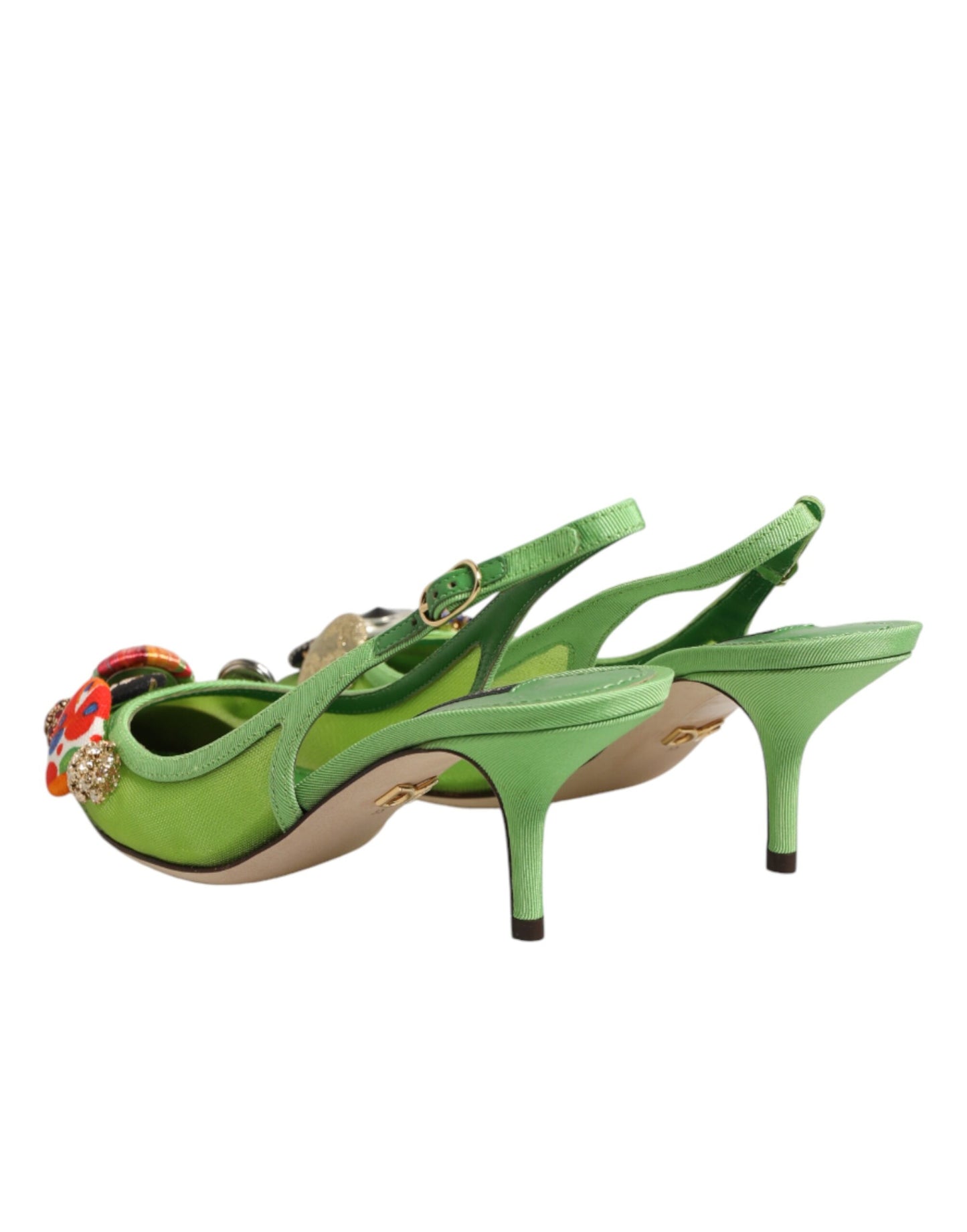 Dolce & Gabbana Green Embellished Heels Slingbacks Shoes