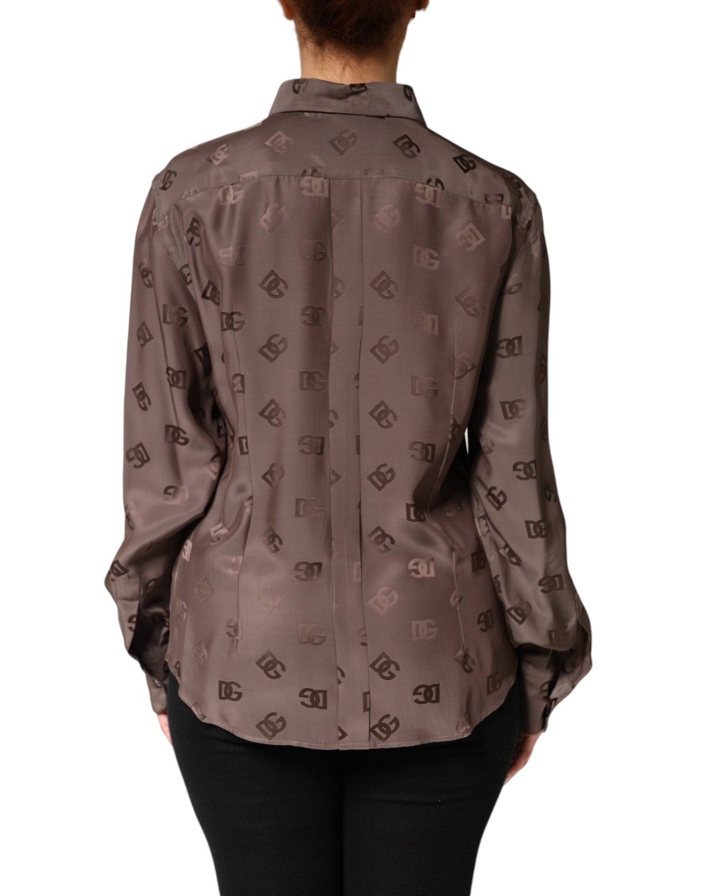 Dolce & Gabbana Brown Collared Long Sleeves Logo Shirt Top