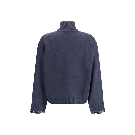 Brunello Cucinelli Blue Fleece Wool Turtleneck