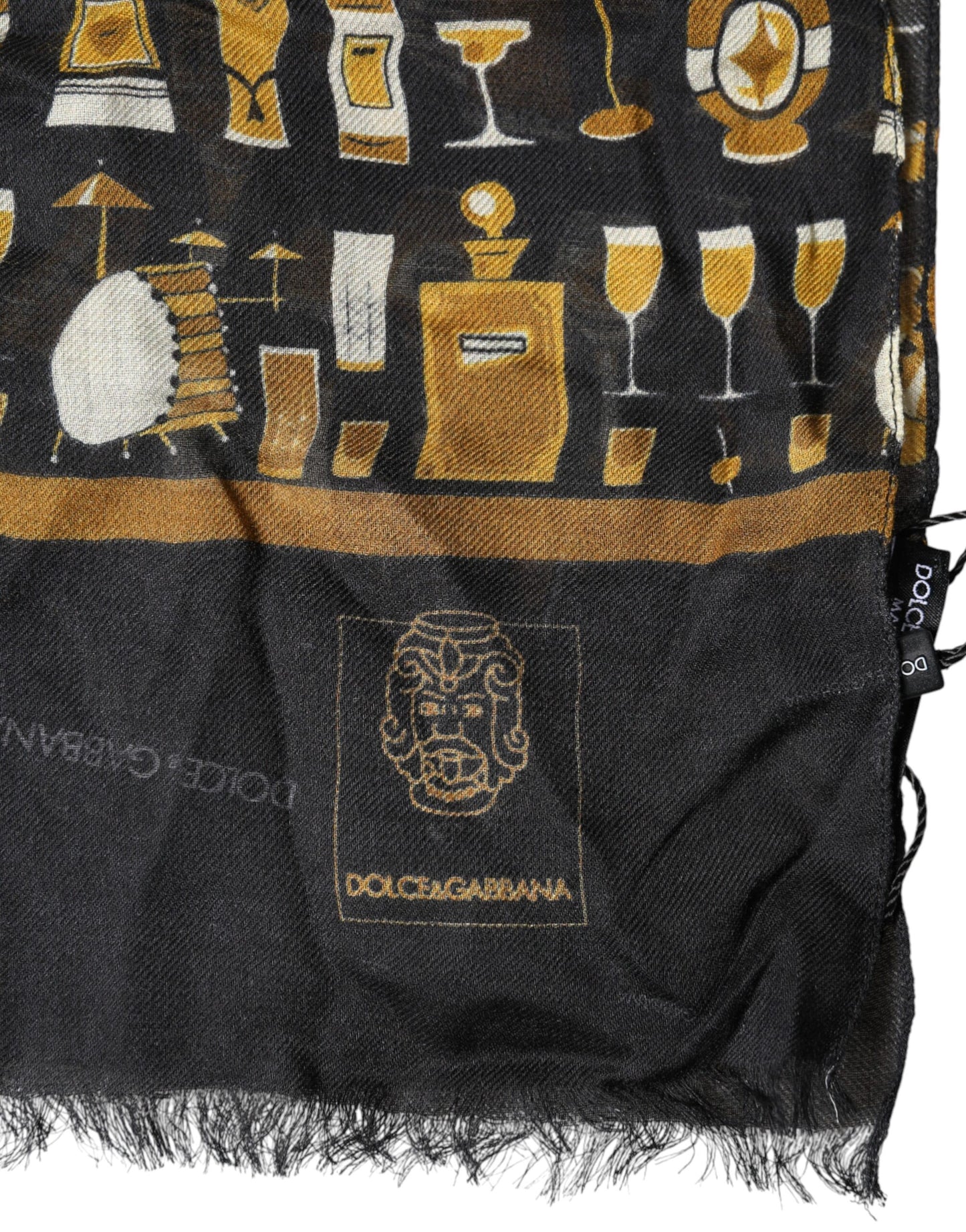 Dolce & Gabbana Black Jazz Club Print Neck Wrap Shawl Scarf