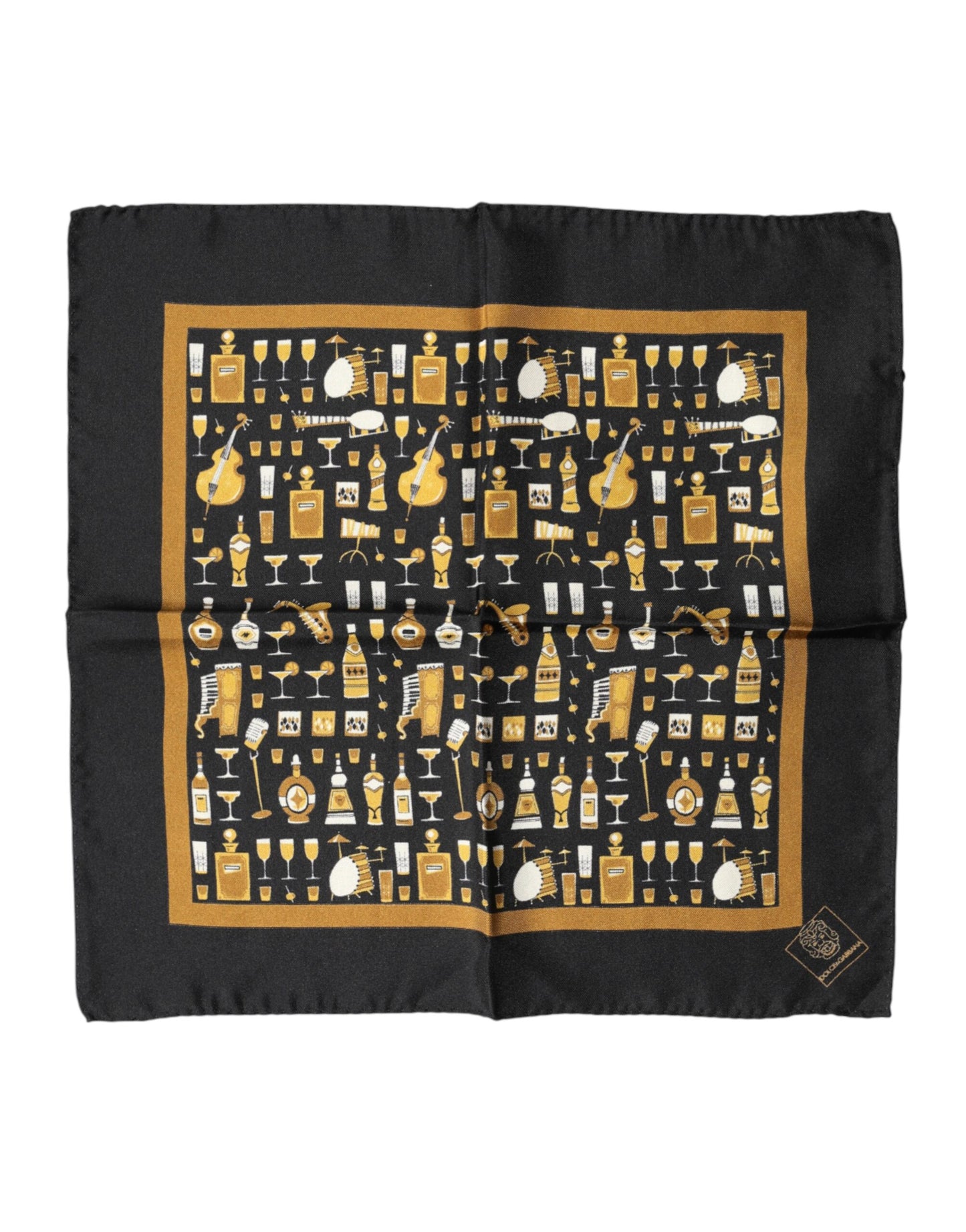 Dolce & Gabbana Black Jazz Club Square Handkerchief Scarf