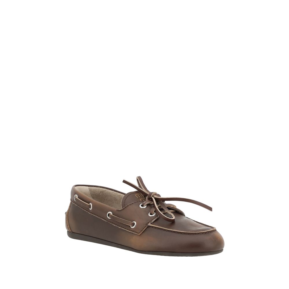 Miu Miu Brown Calf Leather Bos Taurus Slip-On Loafers