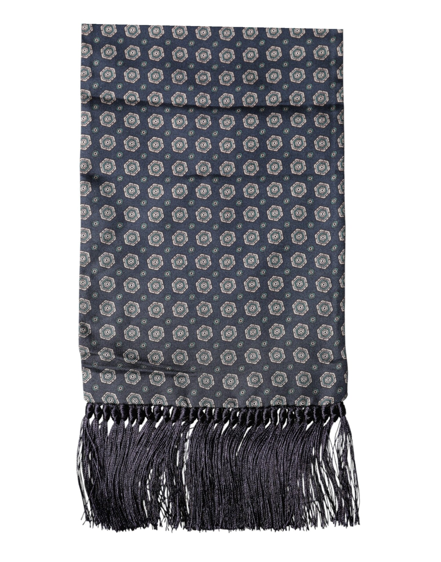 Dolce & Gabbana Blue Patterned Fringes Neck Foulard Scarf