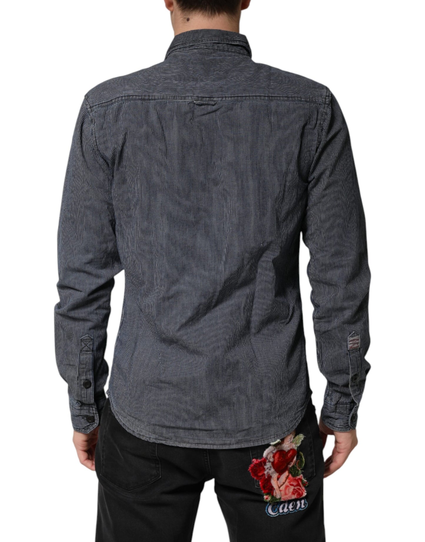 Jack & Jones Blue White Button Down Long Sleeves Men Denim Shirt