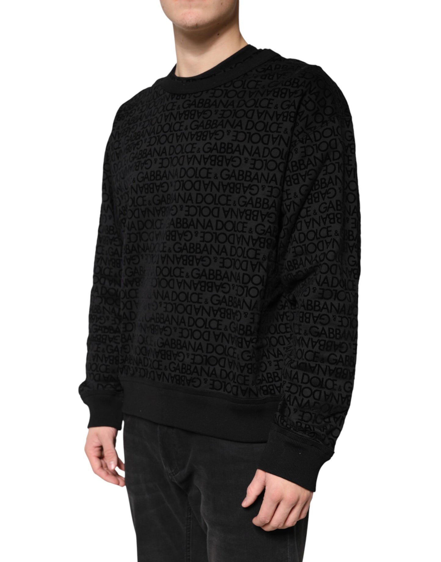 Dolce & Gabbana Black Monogram Crew Neck Sweatshirt Sweater