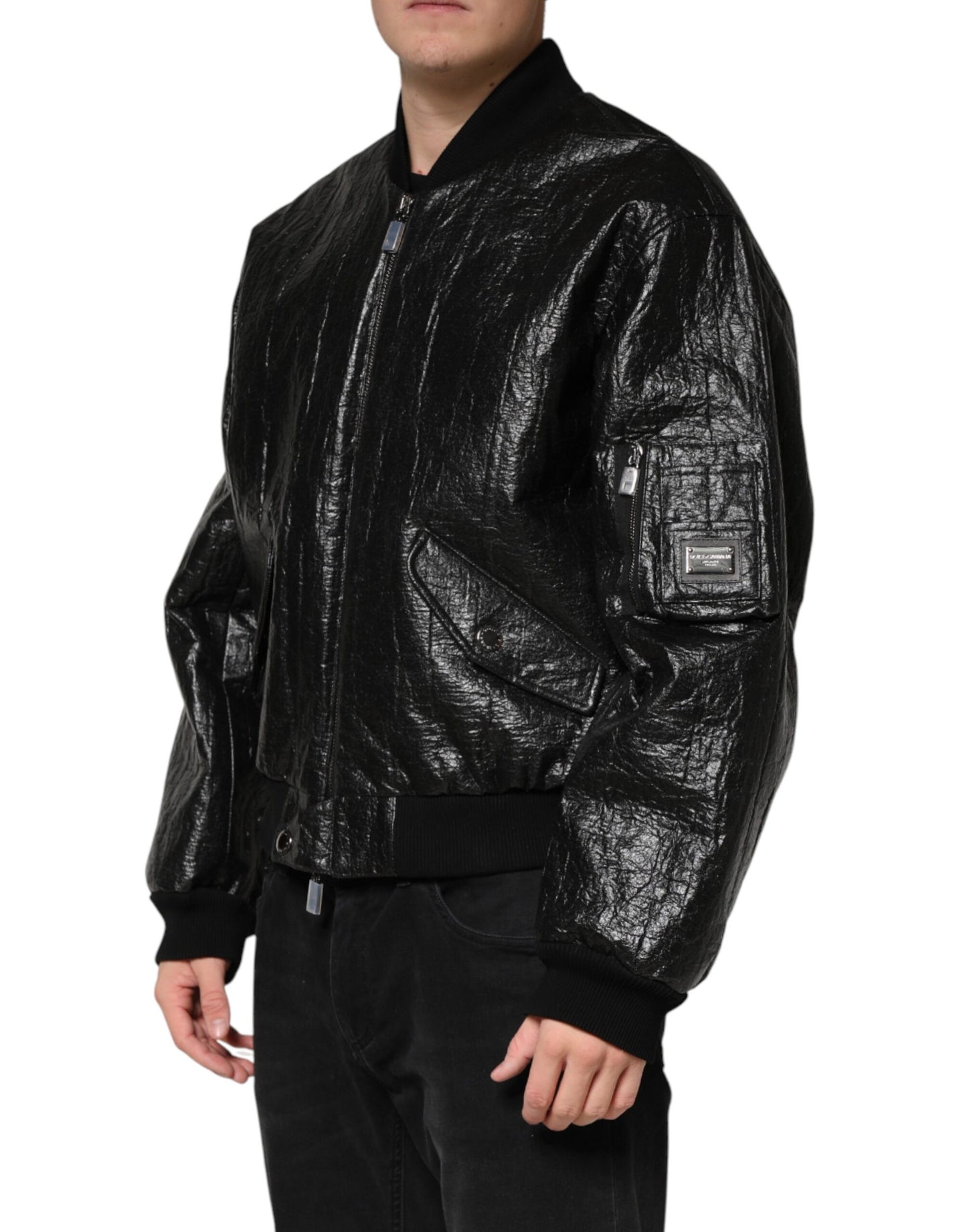 Dolce & Gabbana Black Cellulose Leather FullZip Biker Jacket